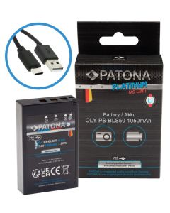 PATONA baterie pro foto Olympus BLS-5/BLS5 1050mAh Li-Ion Platinum USB-C nabíjení