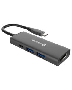Swissten usb-c hub 4-in-1 (usb-c 100w, hdmi 4k, 2x usb-a) aluminium
