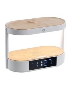 IMMAX LED budík TRIPLE DOCK/ 3v1 bezdrátové nabíjení/ 20W/ 9V/2,22A/ AC 220-230V/ 30lm/ USB-C/ bílý (světlé dřevo)
