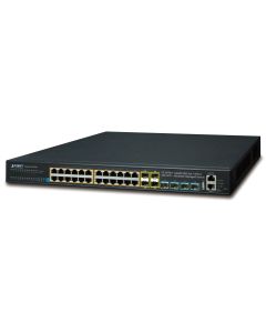 Planet SGS-6341-24P4X L3 switch, 24x1Gb, 4x1Gb SFP, 4x10Gb SFP+, 24x PoE 802.3at 370W, HW/IP stack, VSF/Cluster