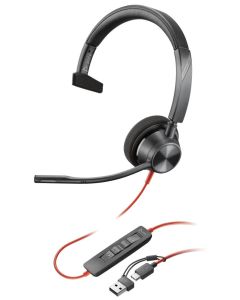 Poly Blackwire 3310 Monaural USB-C Headset +USB-C/A Adapter