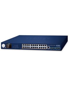 Planet GS-6311-24P4XV L3 switch, 24x1Gb, 4x10Gb SFP+, 24x PoE 802.3at 370W, 0~50°C , QoS, Smart LCD