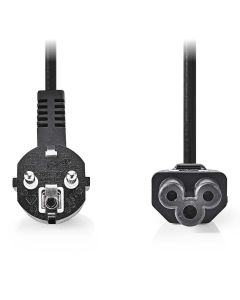 NEDIS napájecí kabel/ Typ F Zástrčka - IEC-320-C5/ přímý/ úhlový/ trojlístek/ černý/ bulk/ 3m