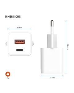Síťová GaN nabíječka FIXED Mini s USB-C a USB výstupem a podporou PD, 30W, bílá