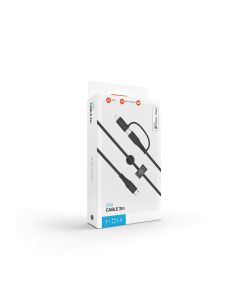 Dlouhý nabíjecí a datový opletený kabel FIXED s konektory USB-C/USB-C a Lightning adaptérem, PD, 2m, MFi, PD 60W, šedý