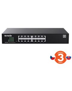 Tenda TEG2216D Websmart L2 cloud managed switch, 16x 10/100/1000 Mbps, Kov, Fanless-bez ventilátorů