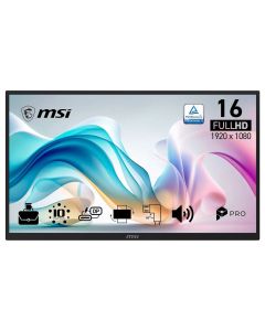 MSI PRO MP161E6T/ 15,6"/ 1920x1080/ IPS/ 4ms/ 60Hz/ 250cd/m2/ 1000:1/ dotykový/ HDMI/ VGA/ VESA/ černý