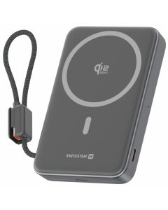 Swissten Semi-Solid Power Bank 10000 mAh, 45 W s integrovaným kabelem USB-C (Qi2.2, 25 W, kompatibilní s MagSafe)