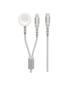 Swissten opletený magnetický kabel 2v1 pro apple watch a lightning, usb-c 1.2 m bílý