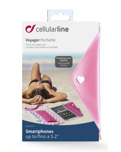 Voděodolné pouzdro s peněženkou Cellularline Voyager Pochette pro telefony do velikosti 5,2", růžové