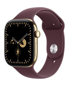 Apple Watch Series 12 Cellular 46mm zářivě zlatý titan s burgundsky červeným sportovním řemínkem - M/L