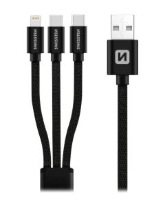 Swissten datový kabel textile 3in1 1,2 m černý (lightning, 2x usb-c)