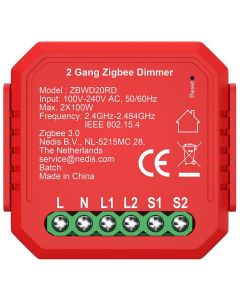 NEDIS chytrý duální spínač osvětlení/ 2x 100W/ připojení terminálu/ Zigbee 3.0/ Android/ iOS/ Nedis® SmartLife/ červený