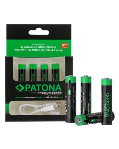 PATONA nabíjecí baterie AAA/LR03 Li-Pol 500mAh 1,5V s USB-C nabíjením, 4ks v balení