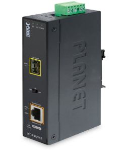 Planet IGTP-805AT Průmyslový konvertor 1x1Gb RJ45 / 1xSFP, PoE 802.3at, -40až75st, IP30, EFT+ESD, 12-48VDC, fanless