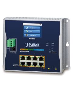 Planet WGS-5225-8P2SV plochý L3 switch, 8x1Gb, 2x2.5Gb SFP, PoE 30/240W, 48-56VDC, -20~70°C, IP30, fanless, touch LCD
