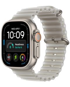 Apple Watch Ultra 4 Cellular 49mm přírodní titan s průsvitně šedým oceánským řemínkem