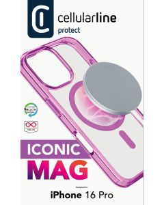 Zadní kryt Cellularline Iconic Mag s podporou Magsafe pro Apple iPhone 16 Pro, čirý / růžový