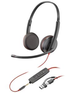 Poly Blackwire 3225 Stereo USB-C Headset +3.5mm Plug +USB-C/A Adapter