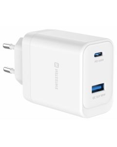 Swissten Síťový Adaptér Core GaN 1x USB-C 45W PD + 1x USB-A 18W QC Bílý