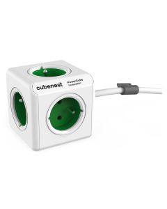 Cubenest Powercube Extended, 5× zásuvka, 1,5 m,  bílá/zelená, dětská pojistka, uzemnění, dok, max. 10A/250V~2500W
