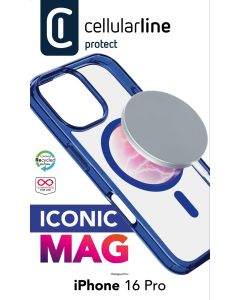 Zadní kryt Cellularline Iconic Mag s podporou Magsafe pro Apple iPhone 16 Pro, čirý / tmavě modrý