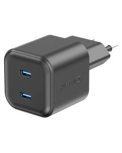 Swissten síťový adaptér gan 2x usb-c 20w power delivery černý