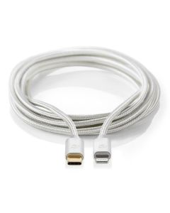 NEDIS PROFIGOLD Lightning/USB 2.0 kabel/ Apple Lightning 8pinový - USB-C zástrčka/ nylon/ stříbrný/ BOX/ 2m