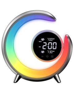 IMMAX LED noční lampička PEACOCK s hodinami/ RGB světlo/ 20W/ 400lm/ 5V/2,1A/ USB port/ stříbrná