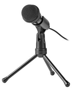 NEDIS stolní všesměrový mikrofon/ tlačítko ON/OFF/ s tříramenným stojanem/ 3,5mm jack/ citlivost -30dB/ černý