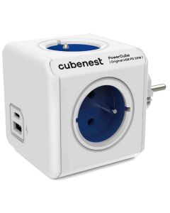 Cubenest Powercube Original USB PD 20W, A+C, 4× zásuvka, bílá/modrá, dětská pojistka, uzemnění, max. 16A/250V~3680W