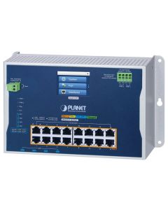 Planet WGS-5215-16UP4XV plochý L2 switch, 16x1GbE 802.3bt 720W, 4x 10 Gbit SFP+, 48-54VDC, -20~70°C, IP30, Displej