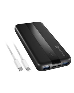Power banka Natec TREVI SLIM Q V2 10000mAh, 2X USB-A 18W, 1X USB-C 20W, USB-C - USB0-C kabel, černá