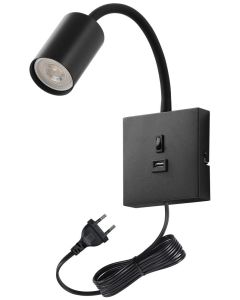 IMMAX PUNTO USB flexibilní nástěnné svítidlo s vypínačem, 9W, GU10, černé