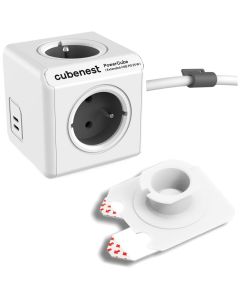Cubenest Powercube Extended USB PD 35W, 2xUSB-C, 4× zásuvka, 1,5m, bílá/šedá, dětská pojistka, uzemnění, montážní dok