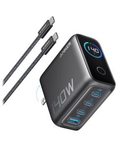 Anker Prime nabíječka/ 140W/ 3x USB-C/ USB/ displej/ šedá + USB-C kabel