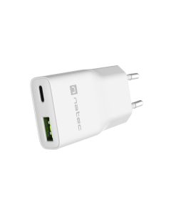 Univerzální USB nabíječka Natec RIBERA GaN SLIM, 20 W, 1X USB-A + 1X USB-C, Bílá