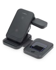 NEDIS bezdrátová nabíječka 3 v 1/ 15 W/ LED indikace provozu/ USB-A/ USB-C/ černá/ kabel 1m