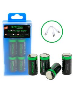 PATONA nabíjecí baterie CR123A Li-lon 800mAh 3,0 V s USB-C nabíjením, 4ks v balení
