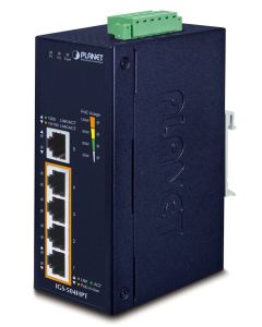 Planet Průmyslový PoE switch, 5x1Gb, 4x PoE 802.3at 36/120W, -40až75°C, dual 12-56VDC, IP40, fanless