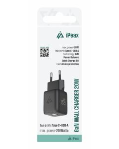 GaN SÍŤOVÁ NABÍJEČKA 20W (USB-C + USB-A) ČERNÁ