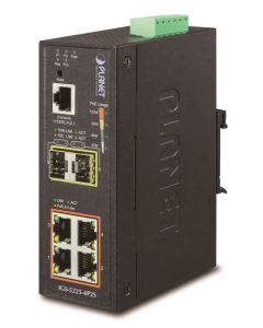 Planet IGS-5225-4P2S průmyslový L3 switch, 4x1Gb, 2x1Gb SFP, 4x PoE 802.3at 144W, dual 48-56VDC, -40~75, IP40