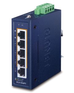 Planet IGS-504PT v3 Průmyslový PoE switch, 5x 1Gb, 4x PoE 802.3at 120W, -40 až +75°C, dual 48-54VDC, IP30, fanless