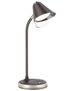 IMMAX LED stolní lampička FINCH/ Qi nabíjení/ 9W/ 12V/2A/ stmívatelná/ hnědá + zlaté prvky