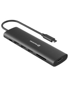 Swissten usb-c hub 7-in-1 (usb-c 100w, hdmi 4k, 1x usb-a 3.0, 2x usb-a 2.0, sd, micro sd) aluminium