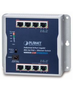 Planet průmyslový plochý switch 8x 1Gb, 8x PoE 30/120W, 48-56V, IP30, -20/60st, fanless