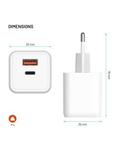 Síťová GaN nabíječka FIXED Mini s USB-C a USB výstupem a podporou PD, 45W, bílá