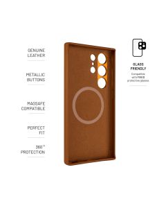 Kožený zadní kryt FIXED MagLeather s podporou MagSafe pro Samsung Galaxy S24 Ultra, hnědý