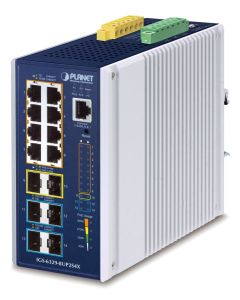 Planet IGS-6329-8UP2S4X průmyslový L3 switch, 8x1Gb, 2x2.5Gb SFP, 4x10Gb SFP+, PoE 802.3bt 360W, 48-54VDC, -40~75°C