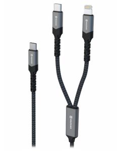 Swissten nabíjecí kabel 2v1 USB-C / USB-C + lightning 100w 1,5 m černý